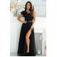 Rochie eleganta neagra din tulle cu un umar gol si volan din satin Irresistible 2 - jojofashion.ro