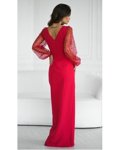 Rochie lunga rosie cu paiete cu maneca lunga petrecuta Deluxe Rochii, Rochie lunga rosie cu paiete cu maneca lunga petrecuta Deluxe - jojofashion.ro