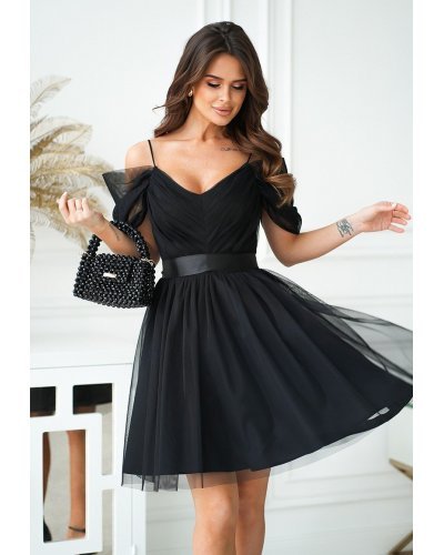 Rochie babydoll neagra scurta din tulle cu umeri goi Cayenne Rochii, Rochie babydoll neagra scurta din tulle cu umeri goi Cayenne - jojofashion.ro