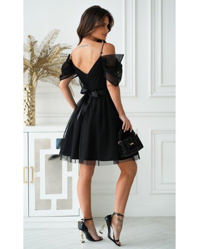 Rochie babydoll neagra scurta din tulle cu umeri goi Cayenne Rochii, Rochie babydoll neagra scurta din tulle cu umeri goi Cayenne - jojofashion.ro