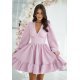 Rochie babydoll scurta roz pal cu volane suprapuse si maneca lunga Rouelle 5 - jojofashion.ro