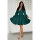 Rochie babydoll scurta verde smarald cu volane suprapuse si maneca lunga Rouelle 2 - jojofashion.ro