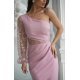 Rochie scurta cu paiete roz prafuit cu maneca lunga si un umar gol Seduction 5 - jojofashion.ro