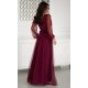 Rochie vaporoasa lunga burgundy din tulle cu maneca lunga SplendorB 3 - jojofashion.ro