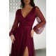 Rochie vaporoasa lunga burgundy din tulle cu maneca lunga SplendorB 5 - jojofashion.ro