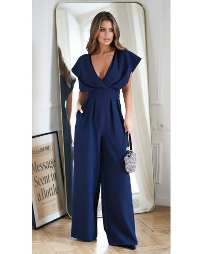Salopeta eleganta evazata, bleumarin navy, Ryoko Salopete dama, Salopeta eleganta evazata, bleumarin navy, Ryoko - jojofashion.ro