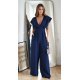 Salopeta eleganta evazata, bleumarin navy, vascoza, Ryoko Salopeta eleganta evazata, bleumarin navy, vascoza, Ryoko 2 - jojofashion.ro