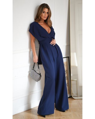 Salopeta eleganta evazata, bleumarin navy, Ryoko Salopete dama, Salopeta eleganta evazata, bleumarin navy, Ryoko - jojofashion.ro