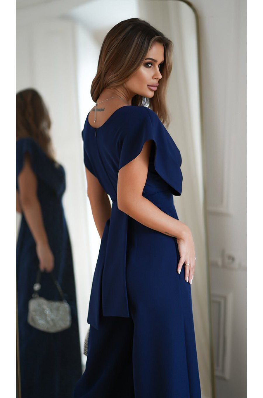 Salopeta eleganta evazata, bleumarin navy, vascoza, Ryoko Salopeta eleganta evazata, bleumarin navy, vascoza, Ryoko 3 - jojofashion.ro