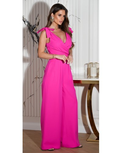 Salopeta eleganta evazata, roz neon, din vascoza, petrecuta, Miranda Salopete dama, Salopeta eleganta evazata, roz neon, din vascoza, petrecuta, Miranda - jojofashion.ro