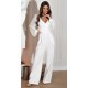 Salopeta eleganta evazata, alba, din vascoza, cu maneca lunga, FeliceB 2 - jojofashion.ro