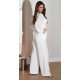 Salopeta eleganta evazata, alba, din vascoza, cu maneca lunga, FeliceB 3 - jojofashion.ro
