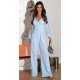 Salopeta eleganta evazata, baby blue, din vascoza, cu maneca lunga, FeliceB 2 - jojofashion.ro