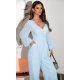 Salopeta eleganta evazata, baby blue, din vascoza, cu maneca lunga, FeliceB 5 - jojofashion.ro
