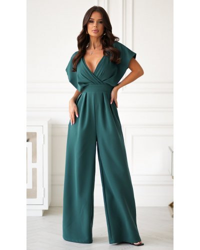 Salopeta eleganta evazata, verde, Ryoko Salopete dama, Salopeta eleganta evazata, verde, Ryoko - jojofashion.ro