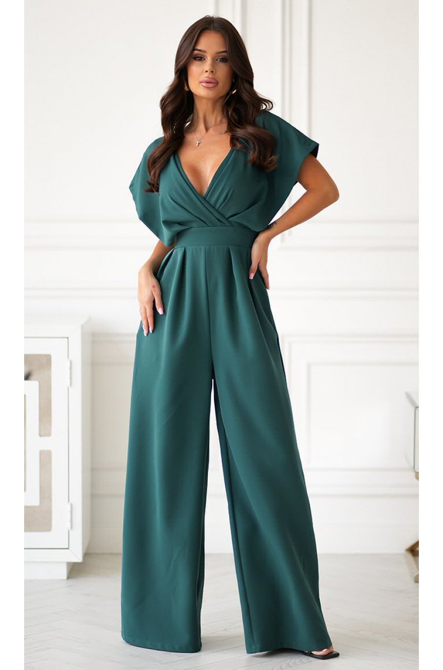 Salopeta eleganta evazata, vascoza verde, Ryoko Salopeta eleganta evazata, vascoza verde, Ryoko 2 - jojofashion.ro
