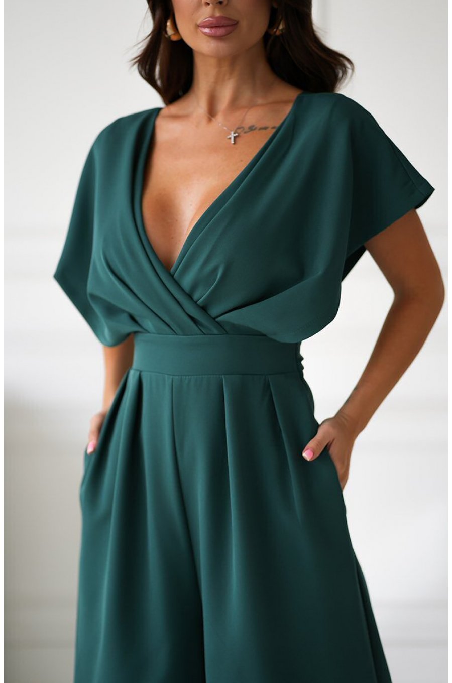 Salopeta eleganta evazata, vascoza verde, Ryoko Salopeta eleganta evazata, vascoza verde, Ryoko 5 - jojofashion.ro