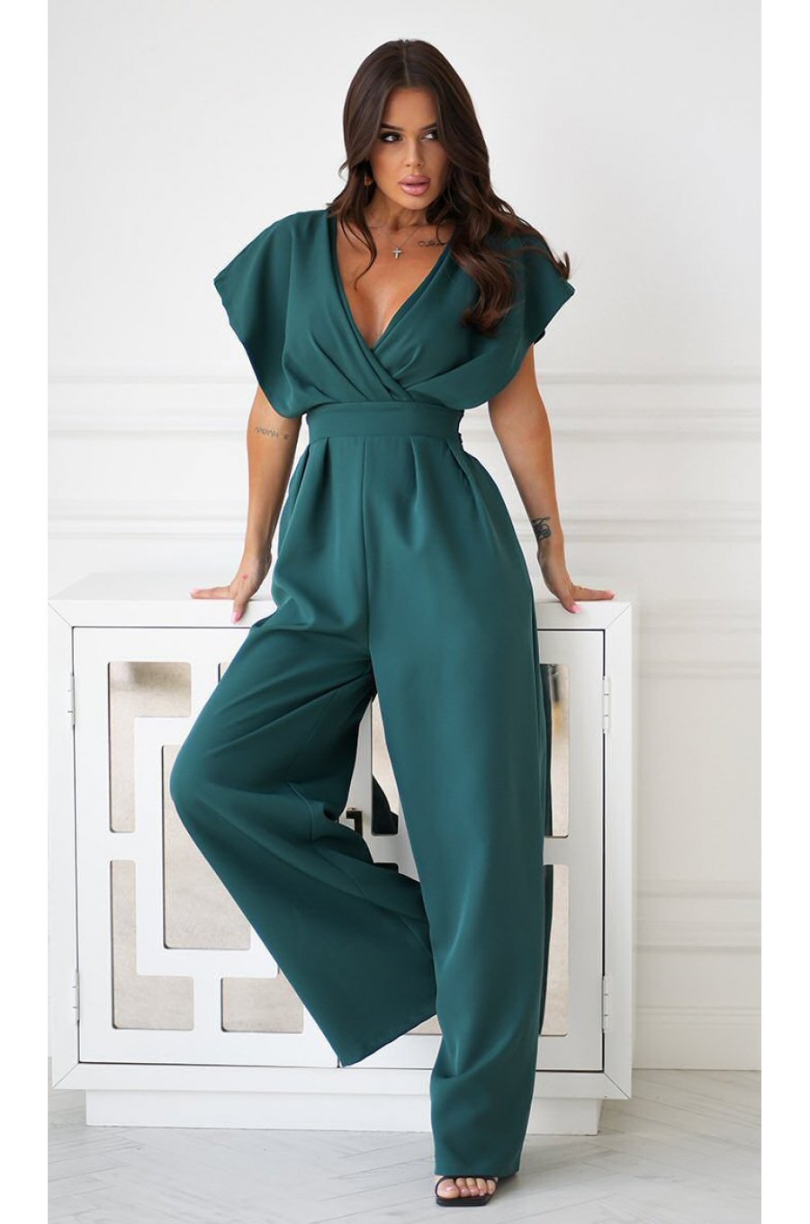 Salopeta eleganta evazata, vascoza verde, Ryoko Salopeta eleganta evazata, vascoza verde, Ryoko 4 - jojofashion.ro