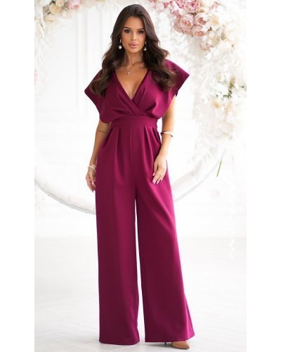 Salopeta eleganta evazata, din burgundy, petrecuta, Ryoko Salopete dama, Salopeta eleganta evazata, din burgundy, petrecuta, Ryoko - jojofashion.ro
