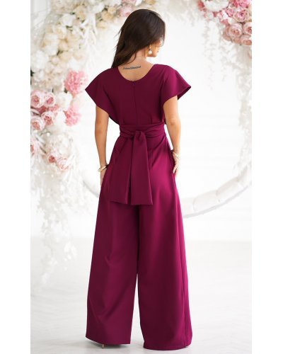 Salopeta eleganta evazata, din burgundy, petrecuta, Ryoko Salopete dama, Salopeta eleganta evazata, din burgundy, petrecuta, Ryoko - jojofashion.ro