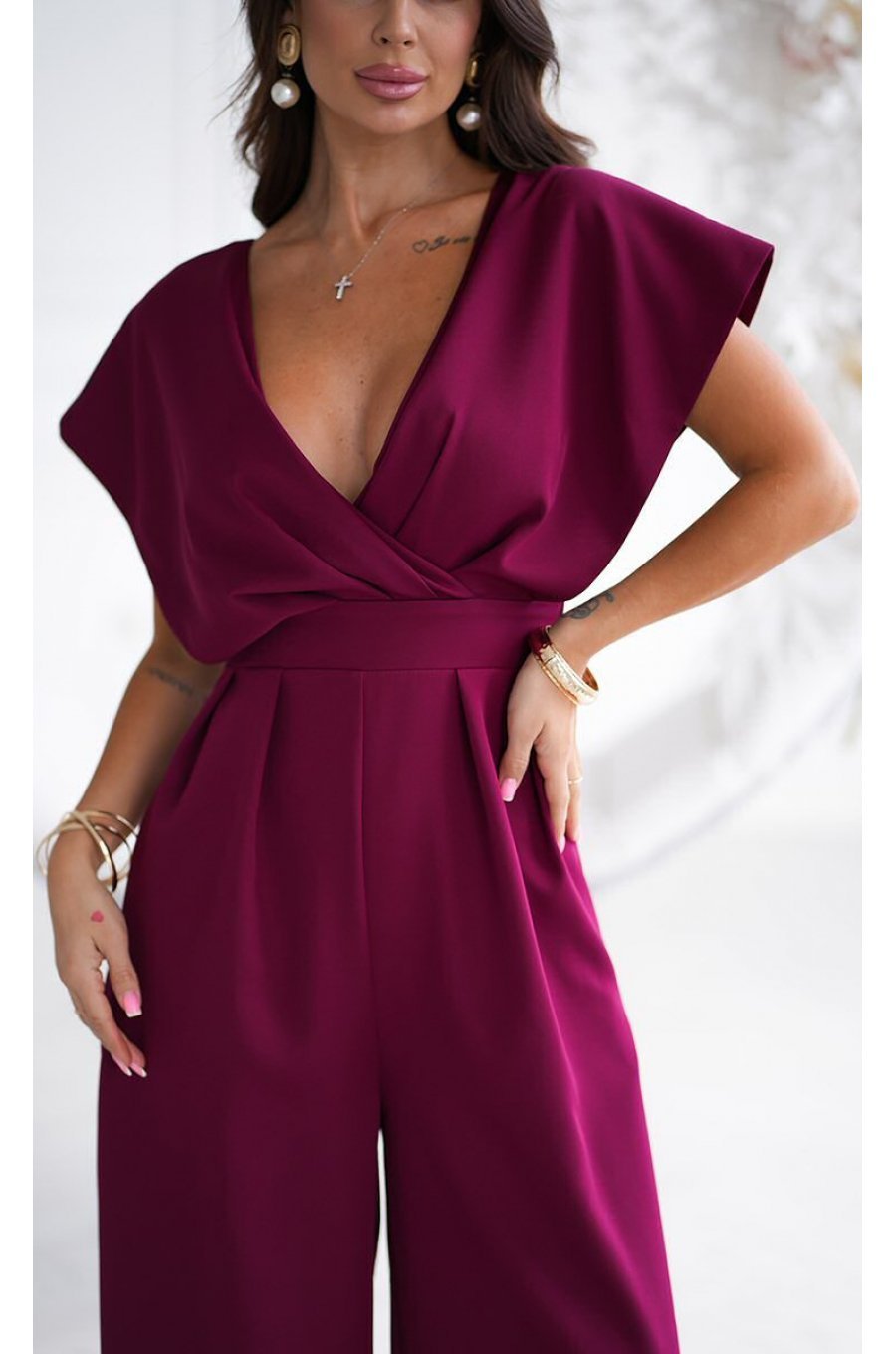 Salopeta eleganta evazata, din vascoza burgundy, petrecuta, Ryoko Salopeta eleganta evazata, din vascoza burgundy, petrecuta, Ryoko 3 - jojofashion.ro