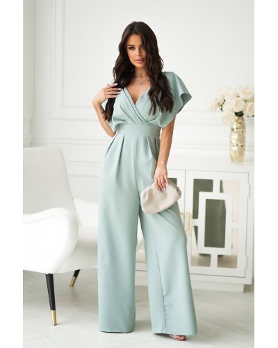 Salopeta eleganta evazata menta Ryoko Salopete dama, Salopeta eleganta evazata menta Ryoko - jojofashion.ro