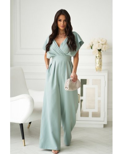 Salopeta eleganta evazata menta Ryoko Salopete dama, Salopeta eleganta evazata menta Ryoko - jojofashion.ro