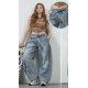Blugi dama balloon albastri asimetrici ultra-largi Violetta 2 - jojofashion.ro