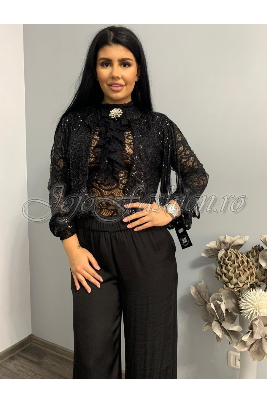 Bolero dama din paiete negre cu maneci franjurate Ester 4 - jojofashion.ro