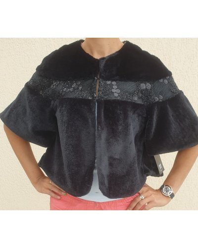Capa dama din blana neagra eco cu paiete Kenda Geci dama, Capa dama din blana neagra eco cu paiete Kenda - jojofashion.ro