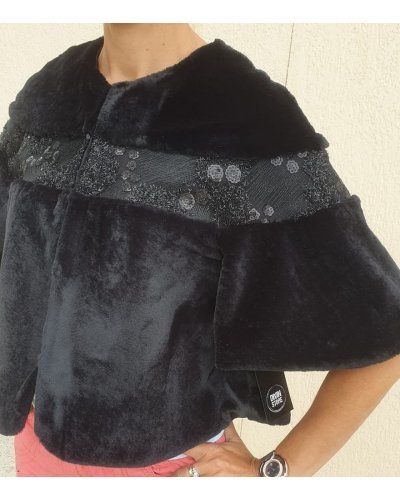 Capa dama din blana neagra eco cu paiete Kenda Geci dama, Capa dama din blana neagra eco cu paiete Kenda - jojofashion.ro