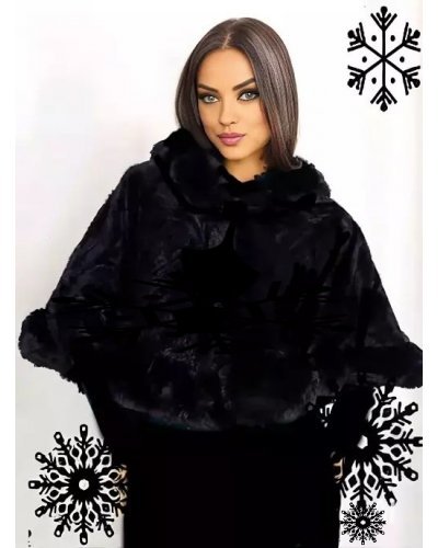 Capa dama din blana eco neagra Olga Geci dama, Capa dama din blana eco neagra Olga - jojofashion.ro