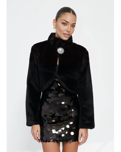 Bolero dama negru din blana eco Amelya - jojofashion.ro