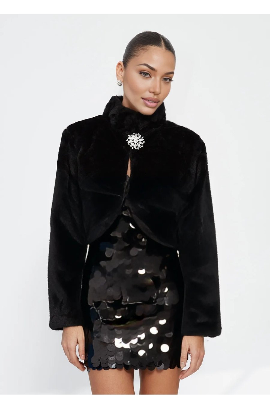 Bolero dama negru din blana eco Amelya 1 - jojofashion.ro