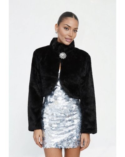 Geci dama, Bolero dama negru din blana eco Amelya - jojofashion.ro