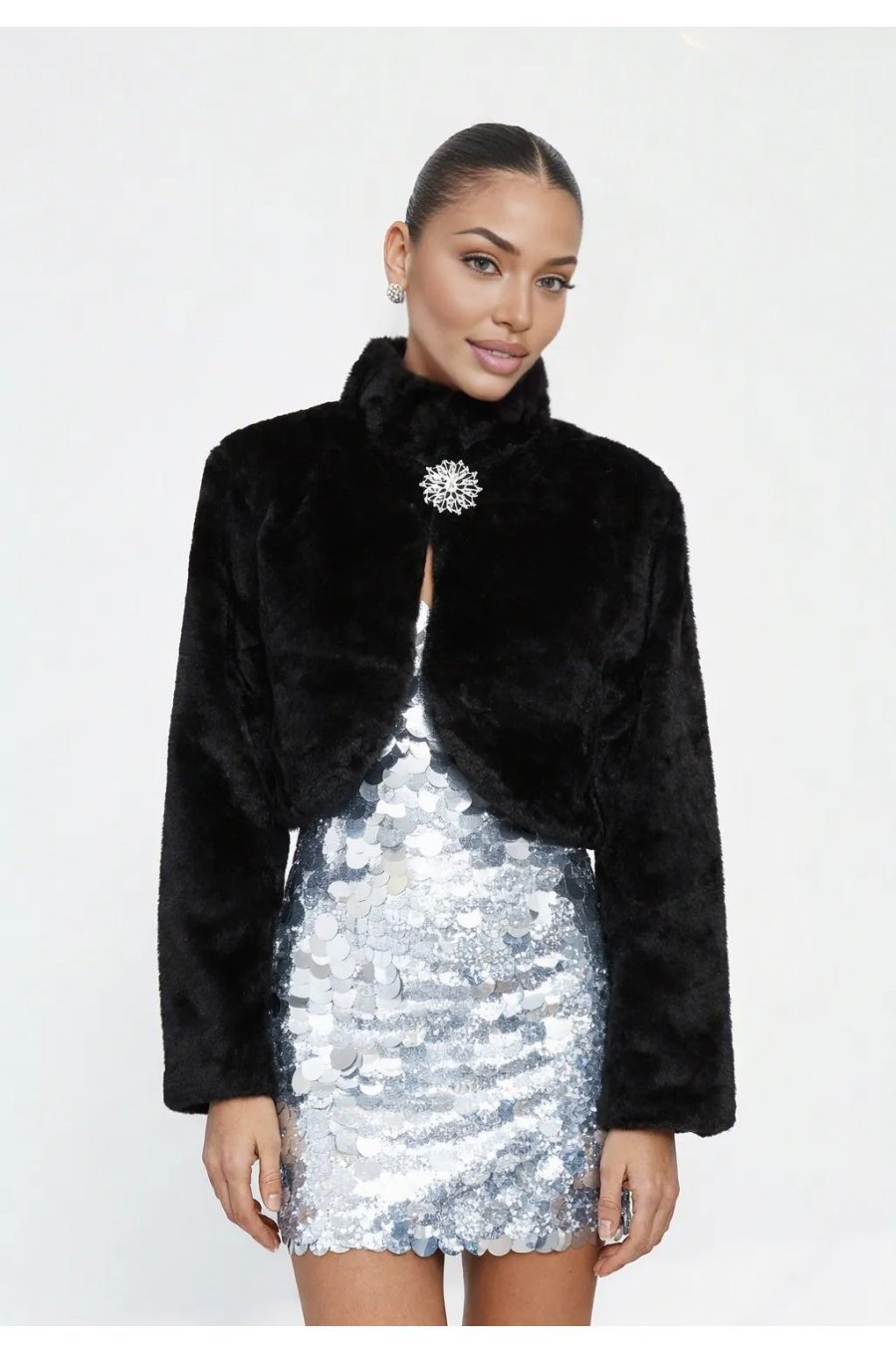Bolero dama negru din blana eco Amelya 2 - jojofashion.ro