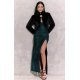 Bolero dama negru din blana eco guler inalt si brosa Lyana 2 - jojofashion.ro