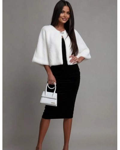 Capa dama alba din blana ecologica Damla - jojofashion.ro