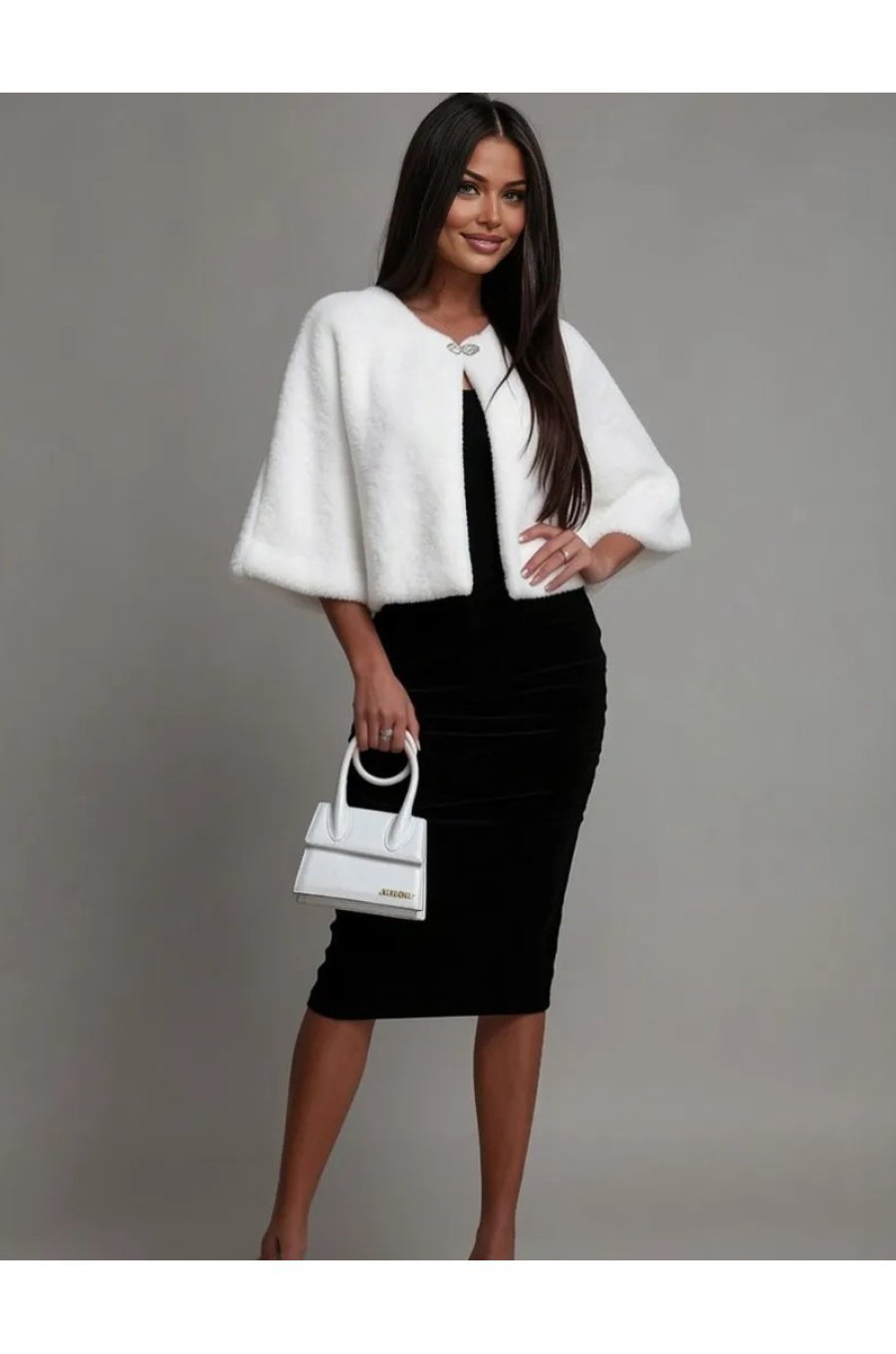 Capa dama alba din blana ecologica Damla 1 - jojofashion.ro