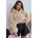 Geaca dama blana eco teddybear crem scurta cu gluga si buzunare Rosary 2 - jojofashion.ro