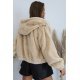 Geaca dama blana eco teddybear crem scurta cu gluga si buzunare Rosary 3 - jojofashion.ro