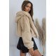 Geaca dama blana eco teddybear crem scurta cu gluga si buzunare Rosary 4 - jojofashion.ro