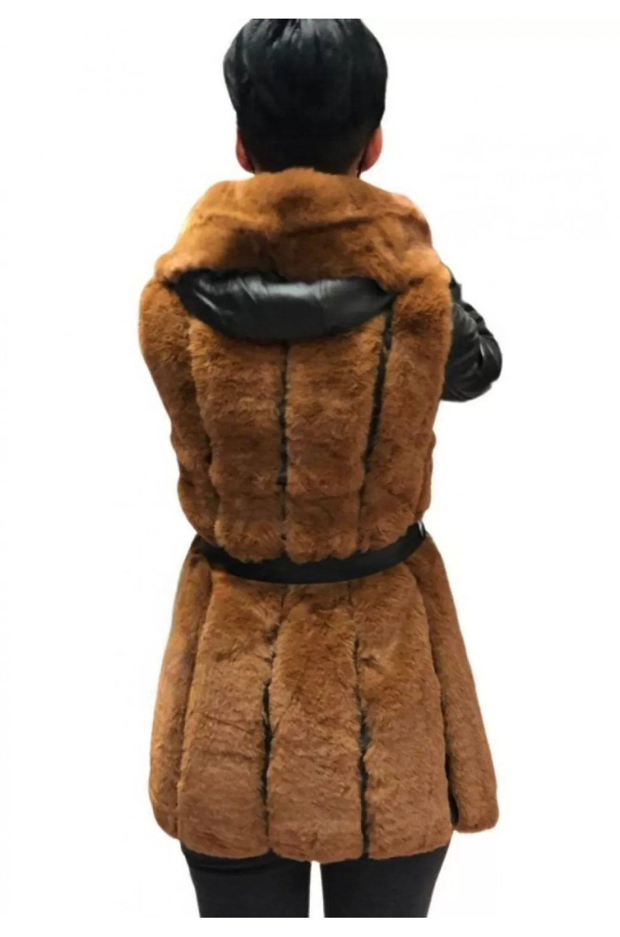 Geaca dama de iarna midi din piele si blana eco maro cu gluga Kadas Geaca dama de iarna midi din piele si blana eco maro cu gluga Kadas 2 - jojofashion.ro