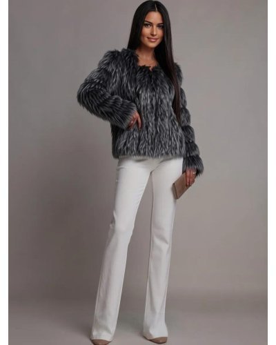 Geci dama, Haina blana de dama imitatie vulpe neagru cu argintiu bomber Foxfire - jojofashion.ro