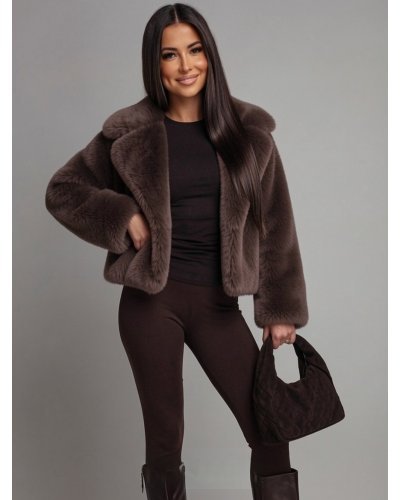 Geci dama, Haina blana eco maro scurta teddy bear Cozy  - jojofashion.ro