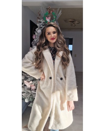 Palton dama de iarna midi, imitatie blana, alb, TeddyBear Paltoane dama, Palton dama de iarna midi, imitatie blana, alb, TeddyBear - jojofashion.ro