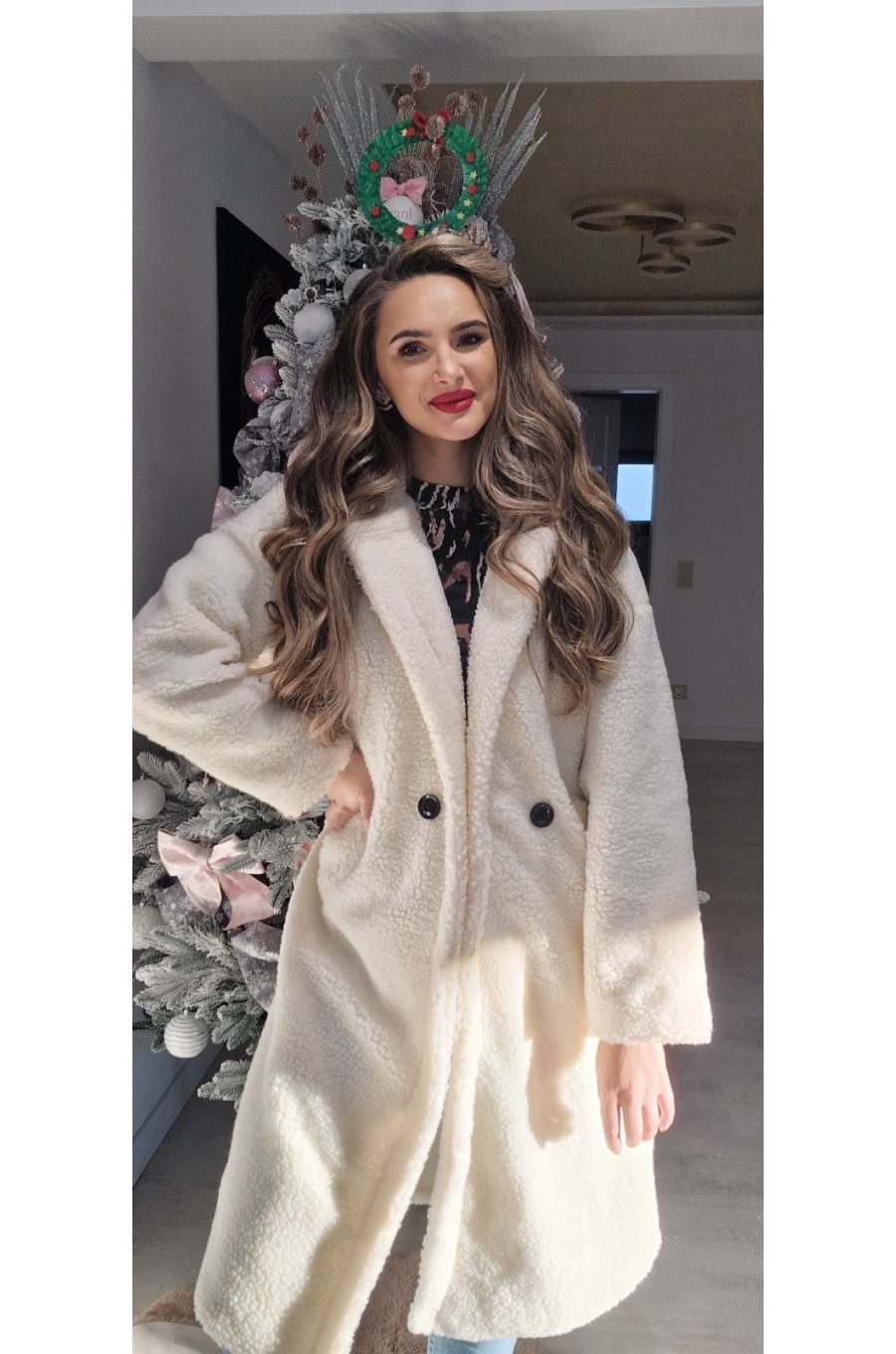 Palton dama de iarna midi, imitatie blana, alb, TeddyBear Palton dama de iarna midi, imitatie blana, alb, TeddyBear 2 - jojofashion.ro