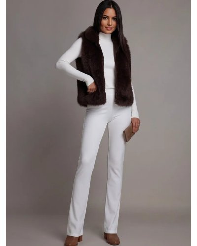 Geci dama, Vesta blana eco de dama maro teddybear cu gluga Bambi  - jojofashion.ro