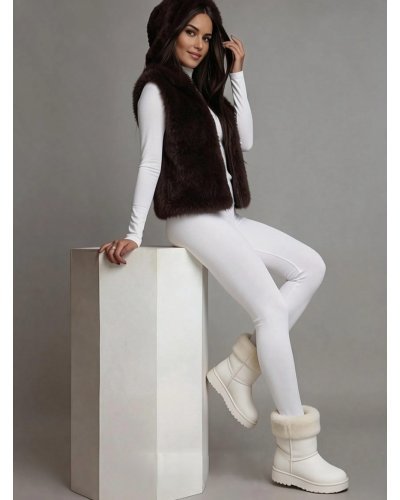 Geci dama, Vesta blana eco de dama maro teddybear cu gluga Bambi  - jojofashion.ro