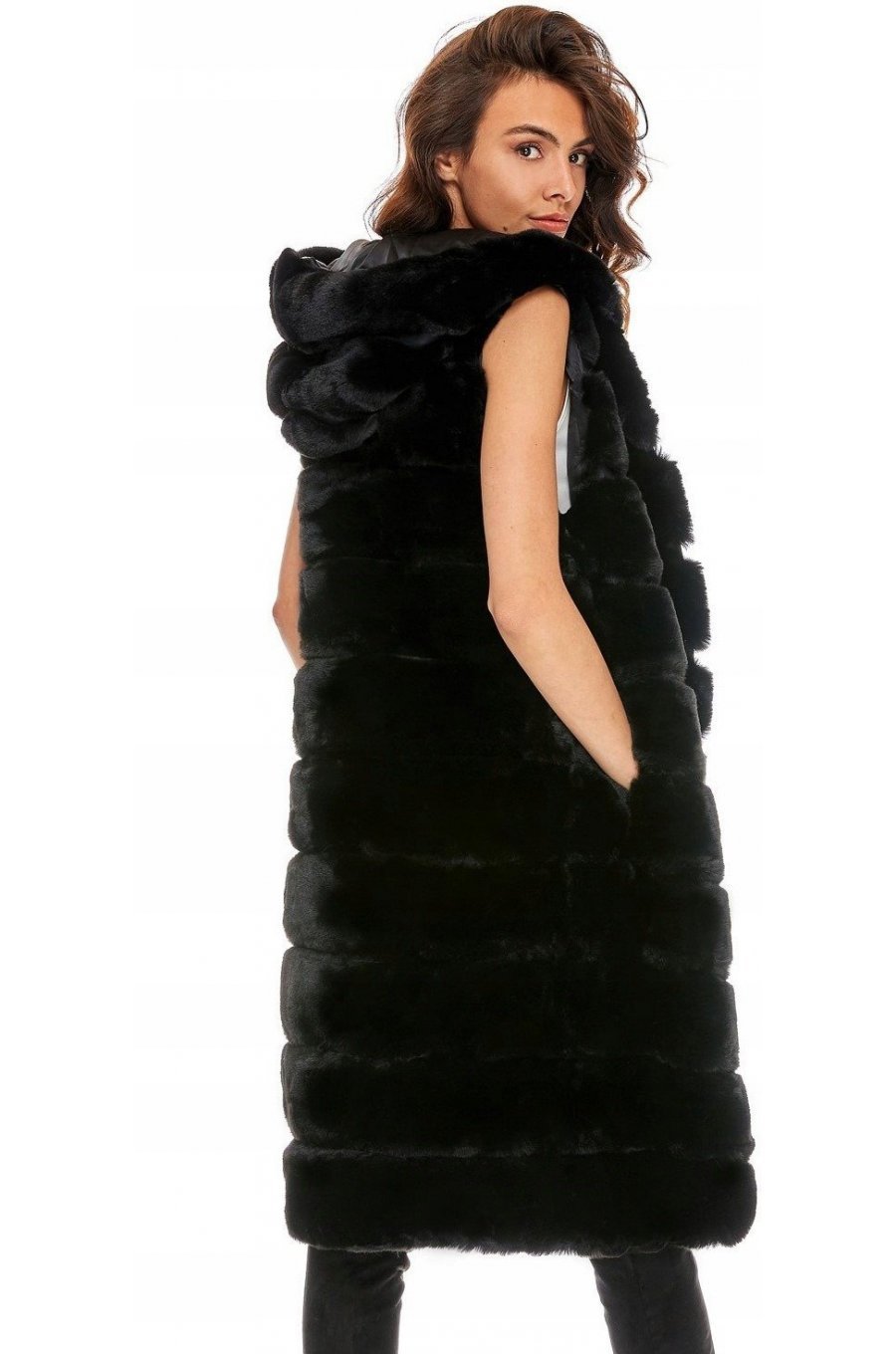 Vesta dama blana eco neagra lunga cu gluga Neriniai Vesta dama blana eco neagra lunga cu gluga Neriniai 2 - jojofashion.ro